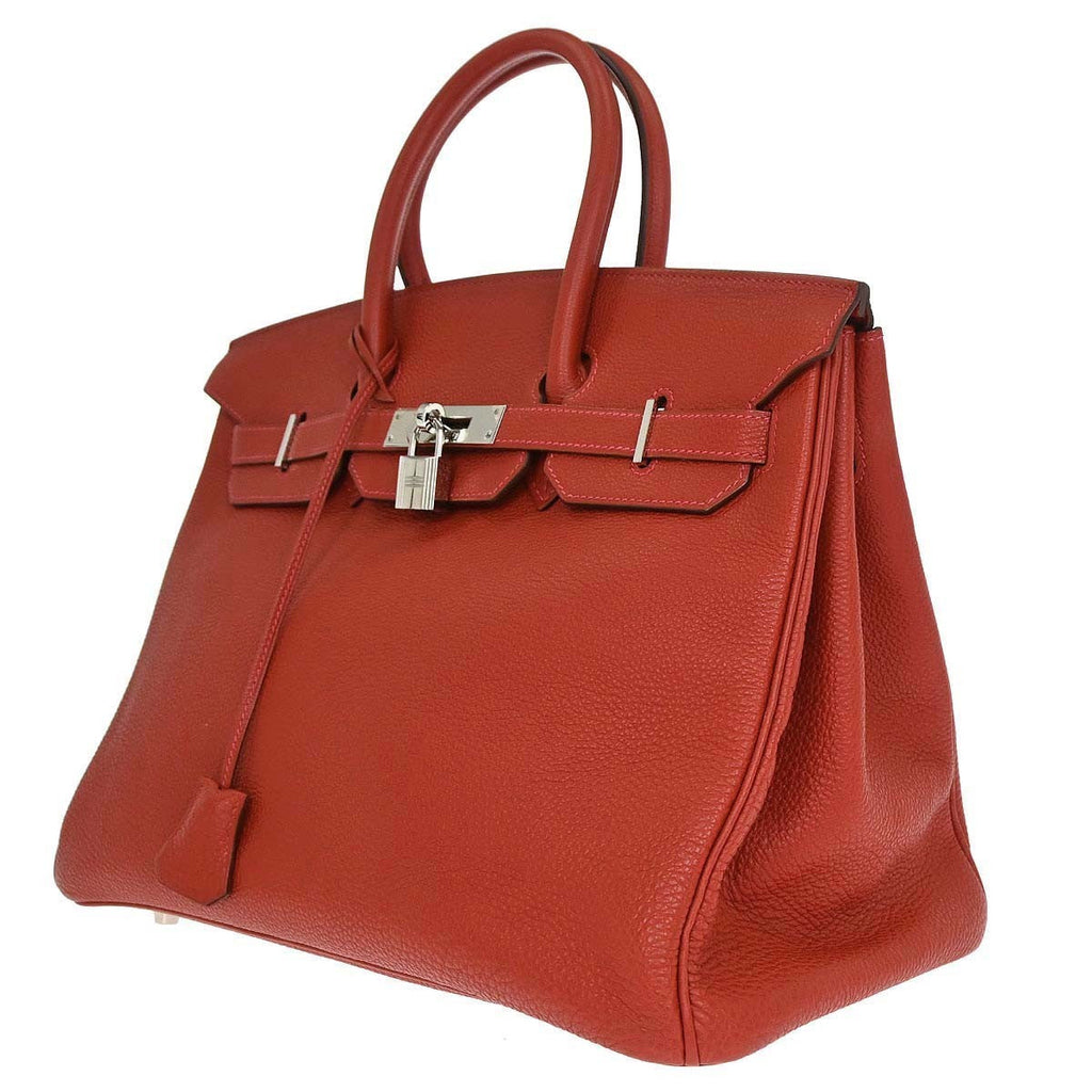 Hermes Birkin Handbag Red Togo With Palladium Hardware Red Leather Handbag (Authentic  )