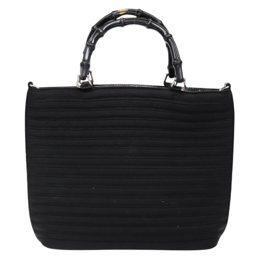 Gucci Vintage Bamboo Handle Bag Nylon Black Nylon Handbag (Authentic  )