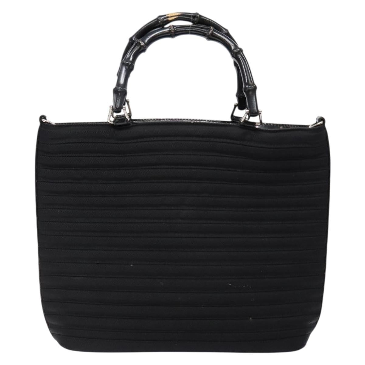 Gucci Vintage Bamboo Handle Bag Nylon Black Nylon Handbag (Authentic  )