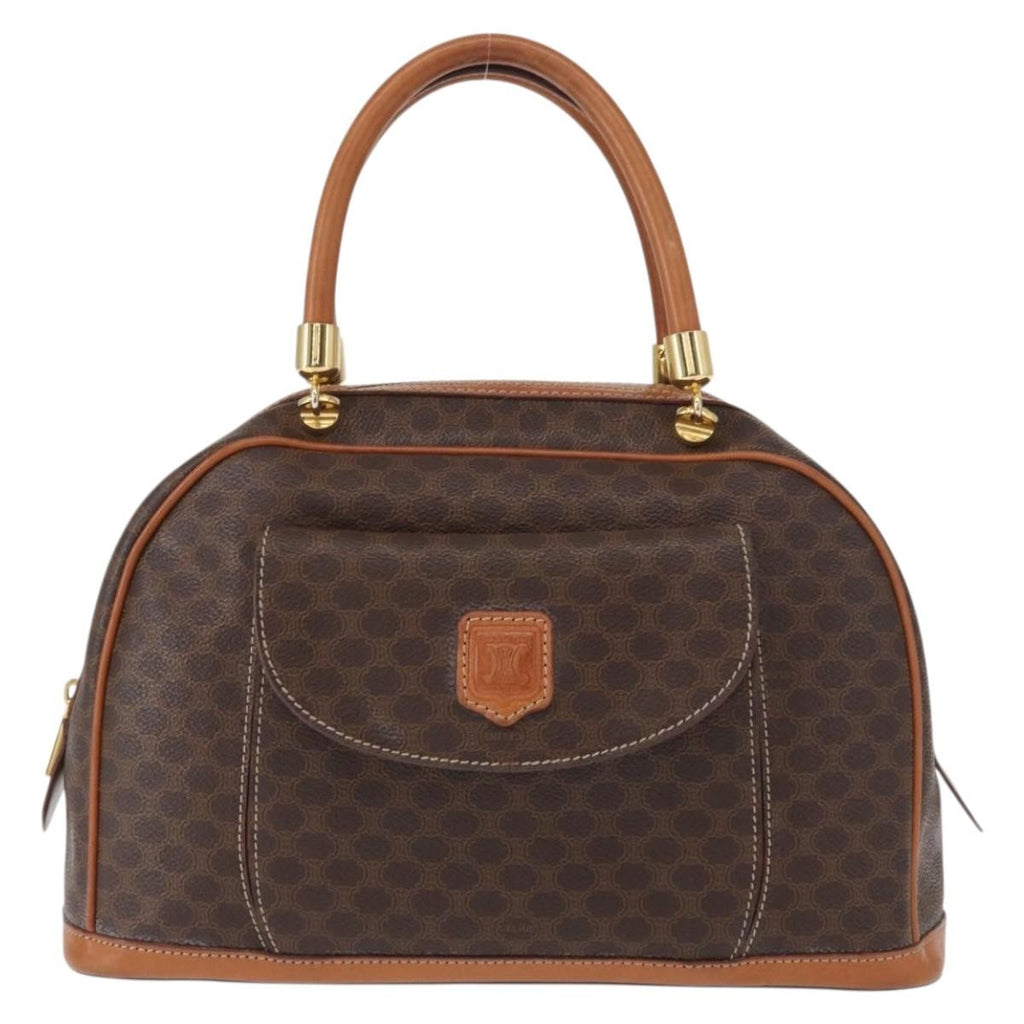 Celine Vintage Macadam Handbag Canvas And Leather Brown Canvas Handbag (Authentic  )