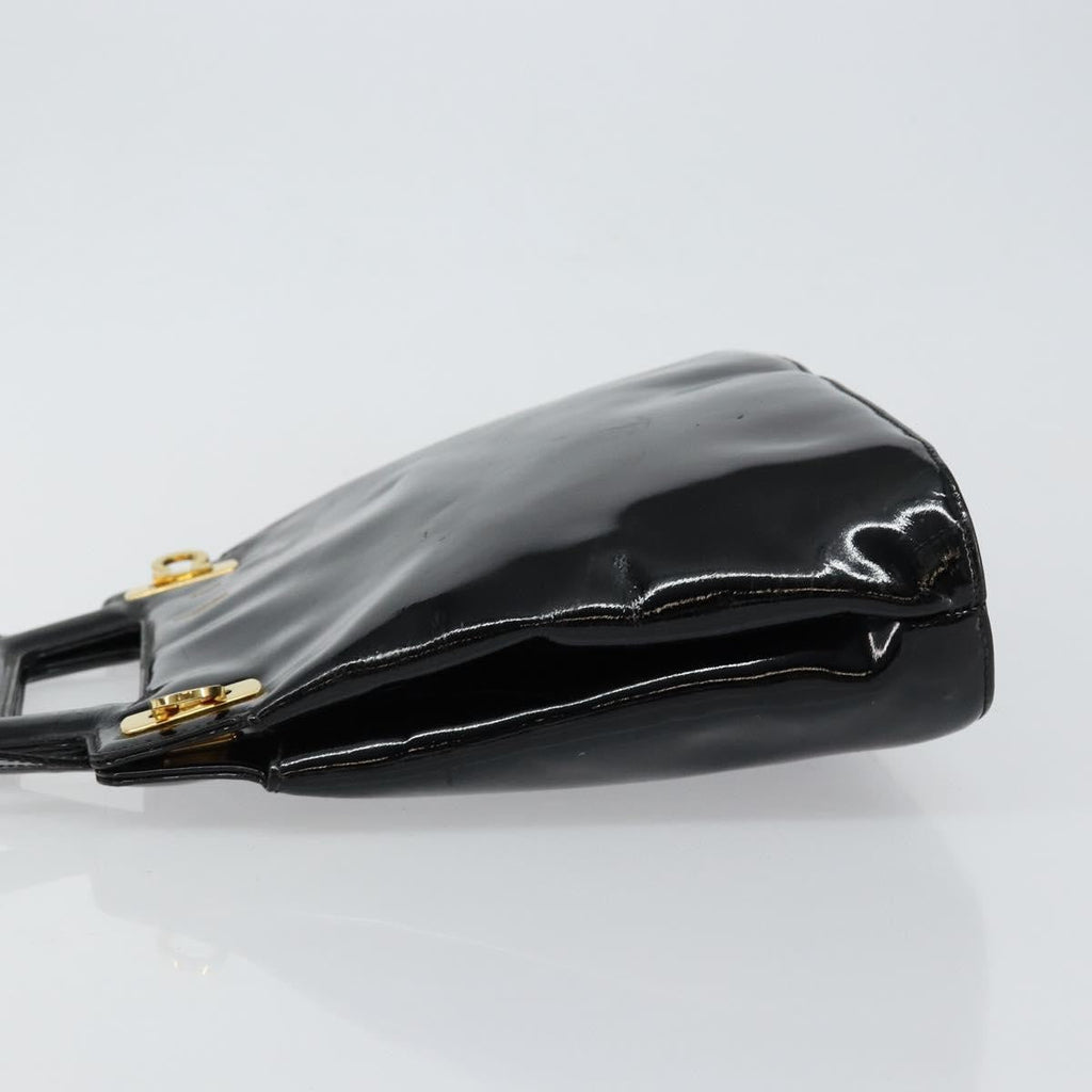 Salvatore Ferragamo Wanda Handbag Patent Leather Black Patent_Leather Handbag (Authentic  )