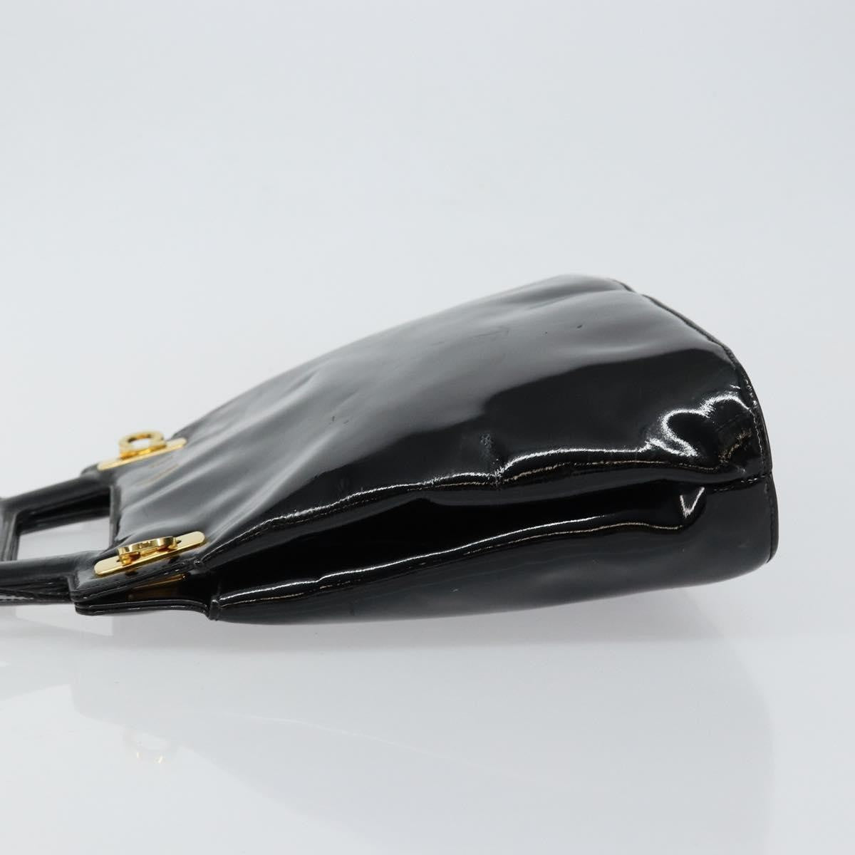Salvatore Ferragamo Wanda Handbag Patent Leather Black Patent_Leather Handbag (Authentic  )