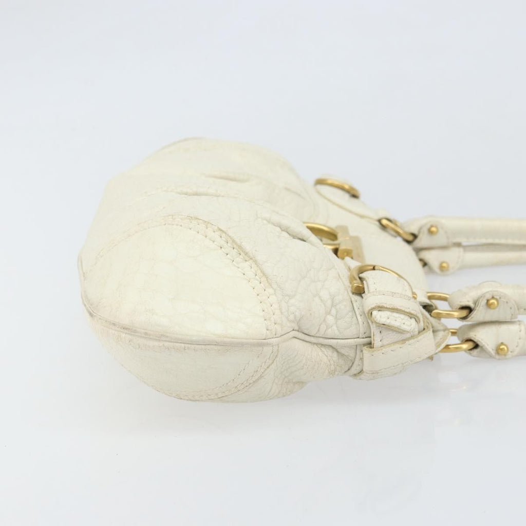 Salvatore Ferragamo Gancini Handbag Leather White Leather Handbag (Authentic  )