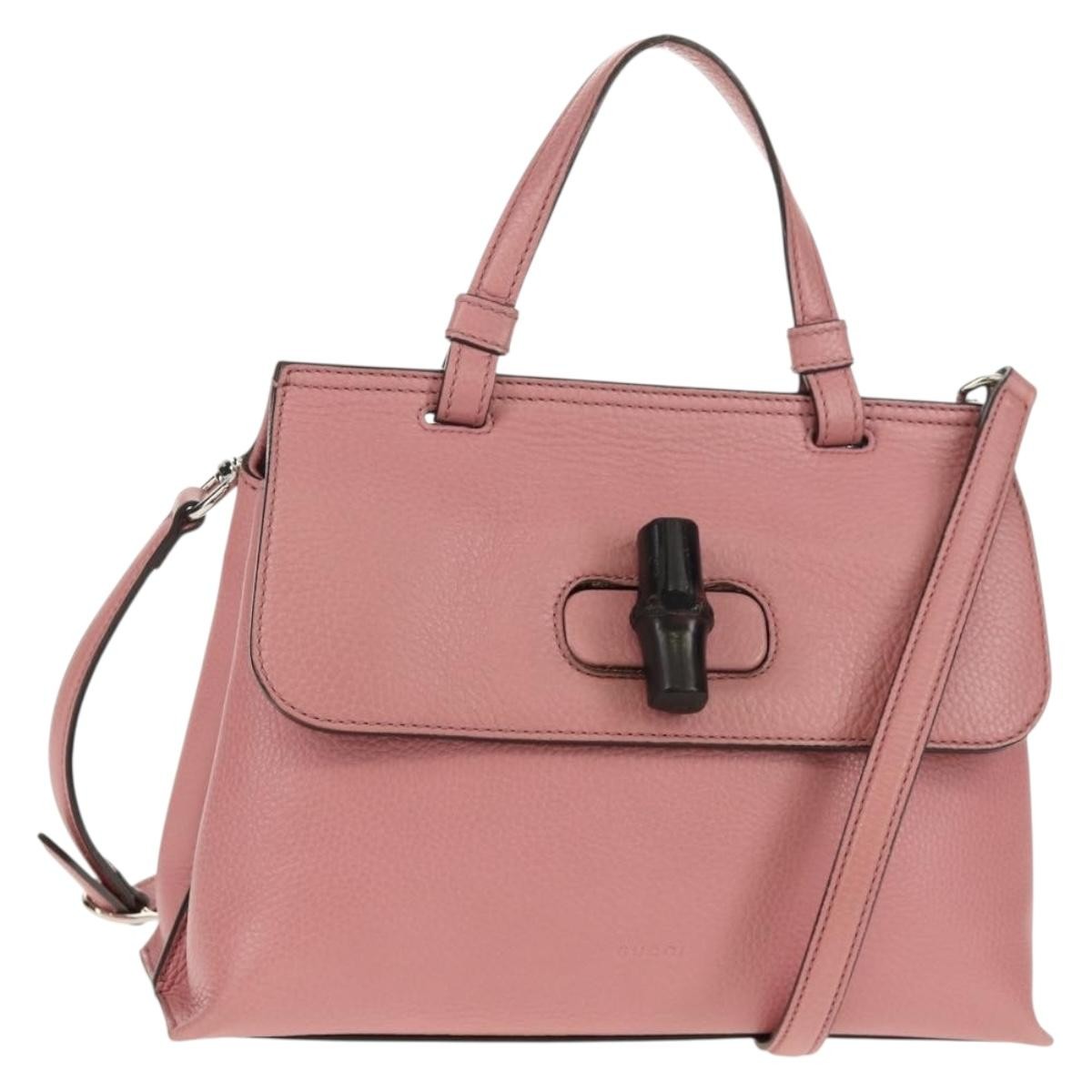 Gucci Bamboo Daily Top Handle Bag Leather Pink Leather Handbag (Authentic  )