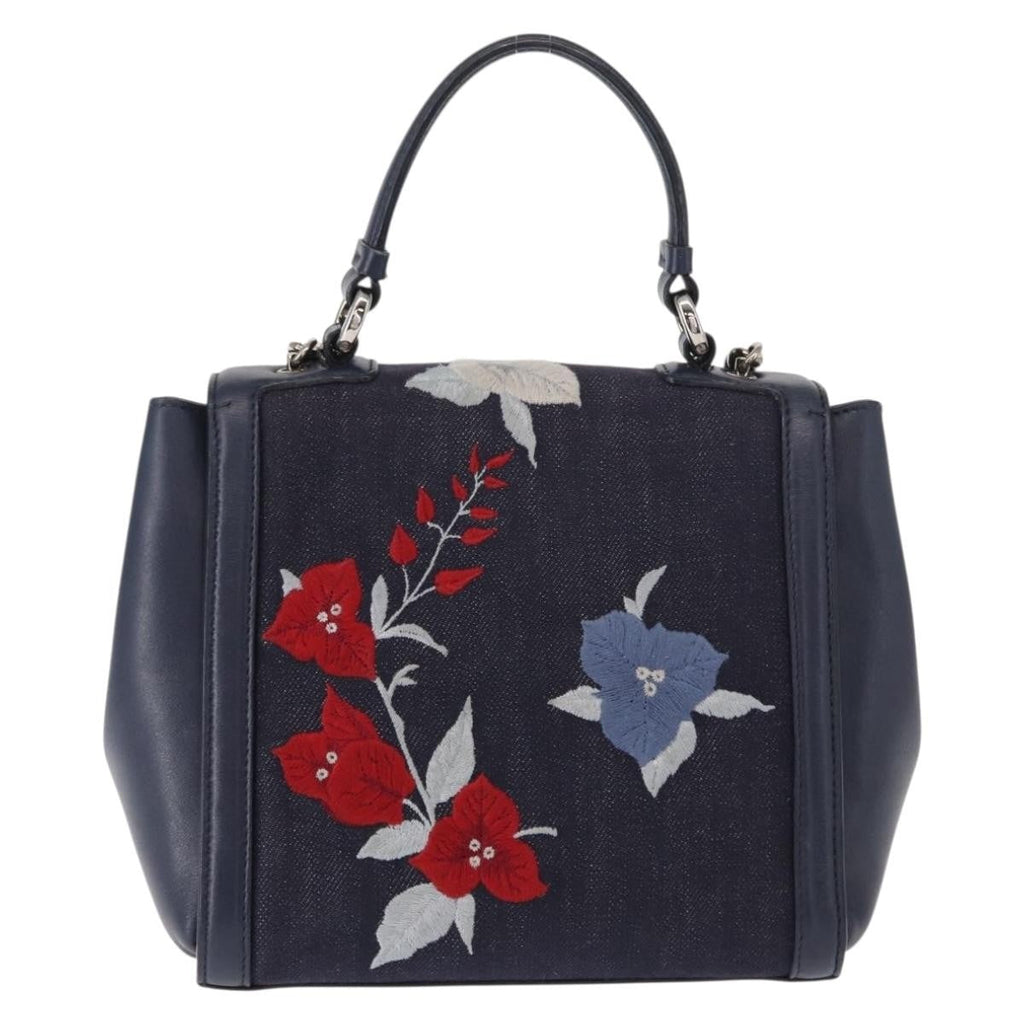 Salvatore Ferragamo Vala Handbag Leather Navy Denim_Jeans Handbag (Authentic  )