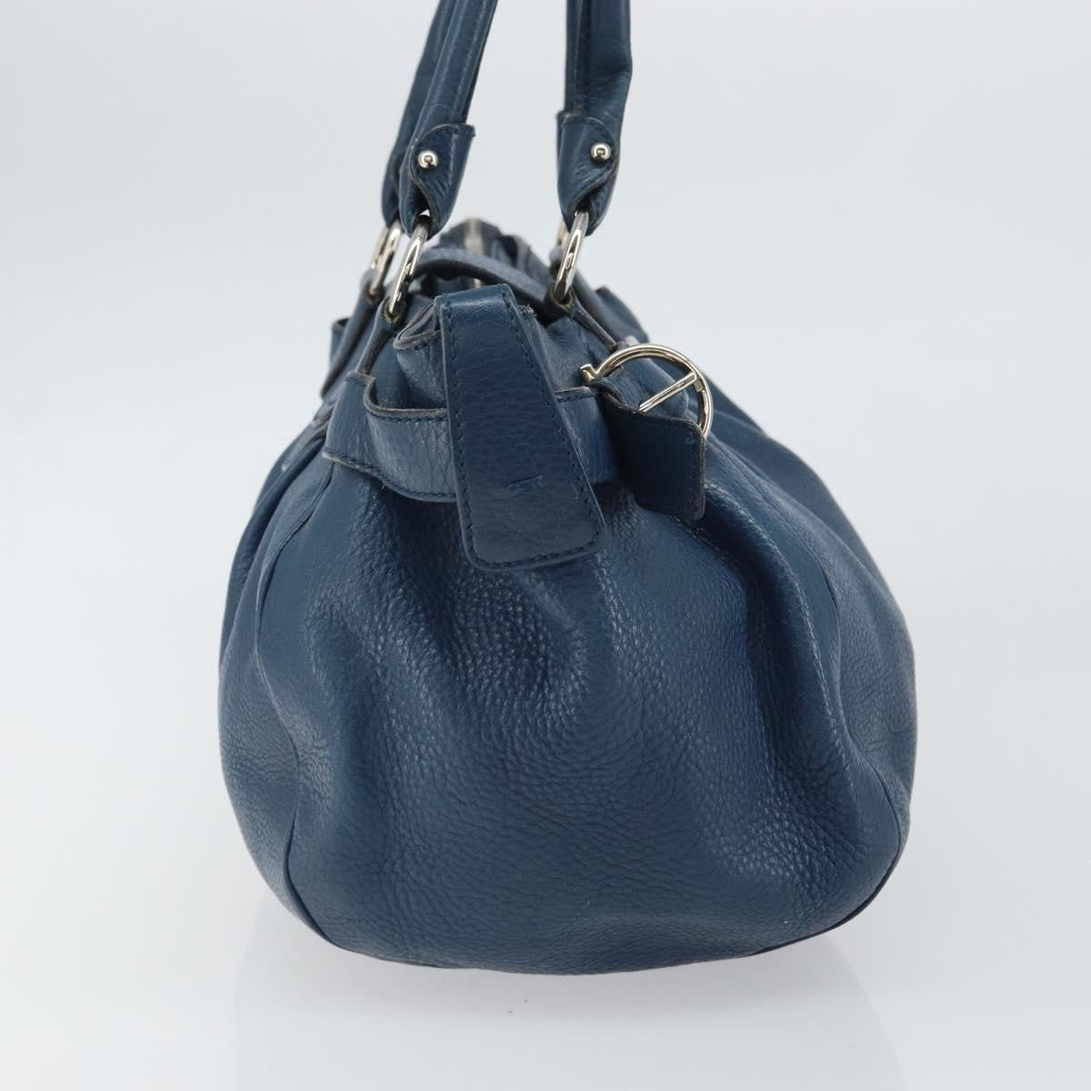 Salvatore Ferragamo Gancini Handbag Leather Blue Leather Handbag (Authentic  )