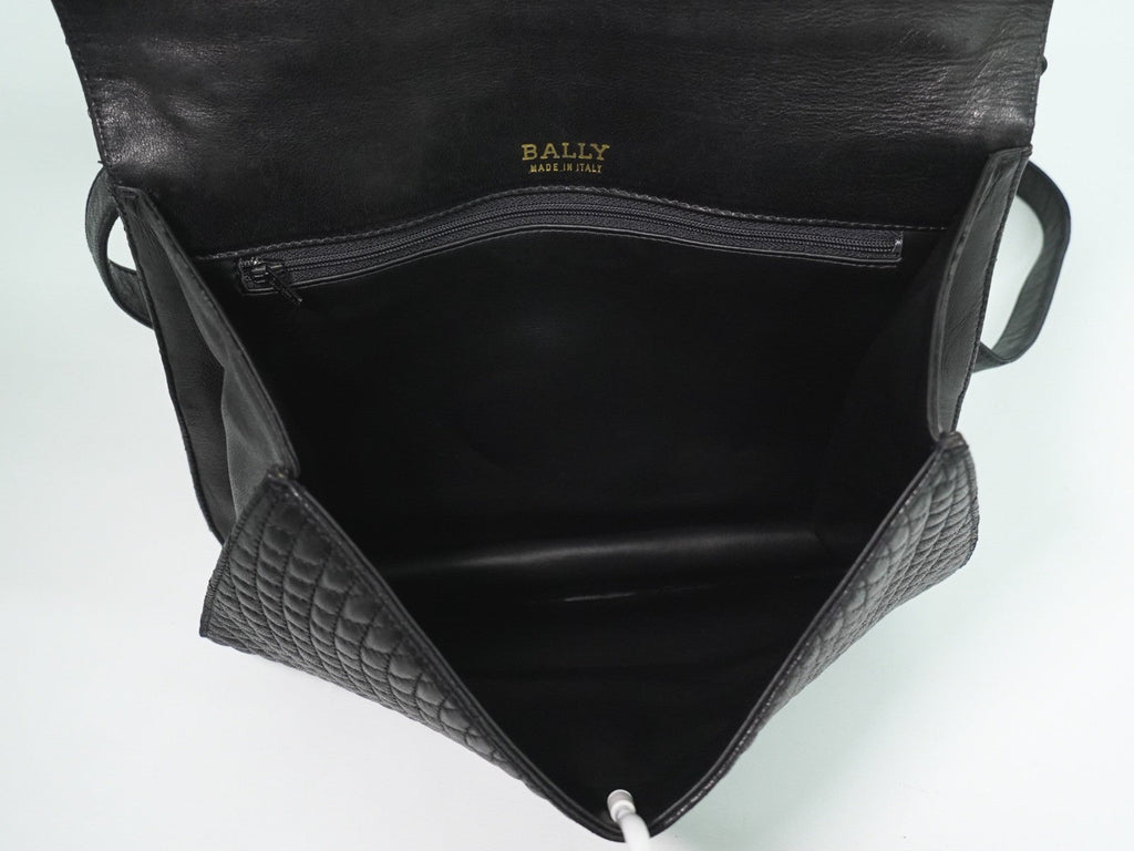 Bally Vintage Handbag Quilted Leather Black Leather Handbag (Authentic  )