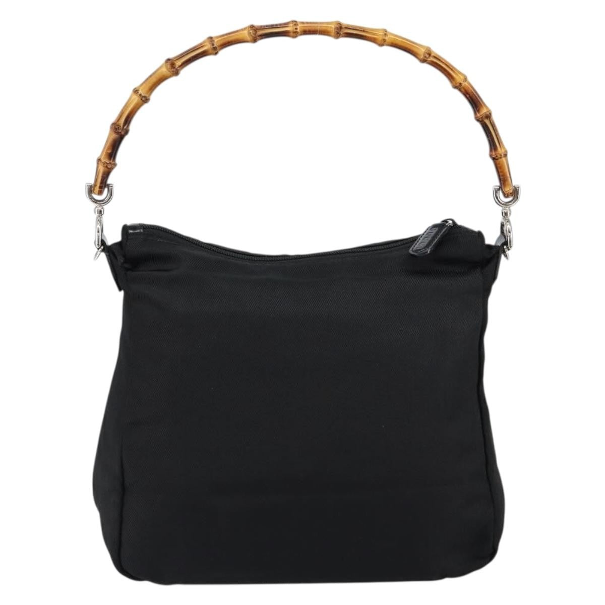 Gucci Vintage Bamboo Handle Bag Nylon Black Nylon Handbag (Authentic  )