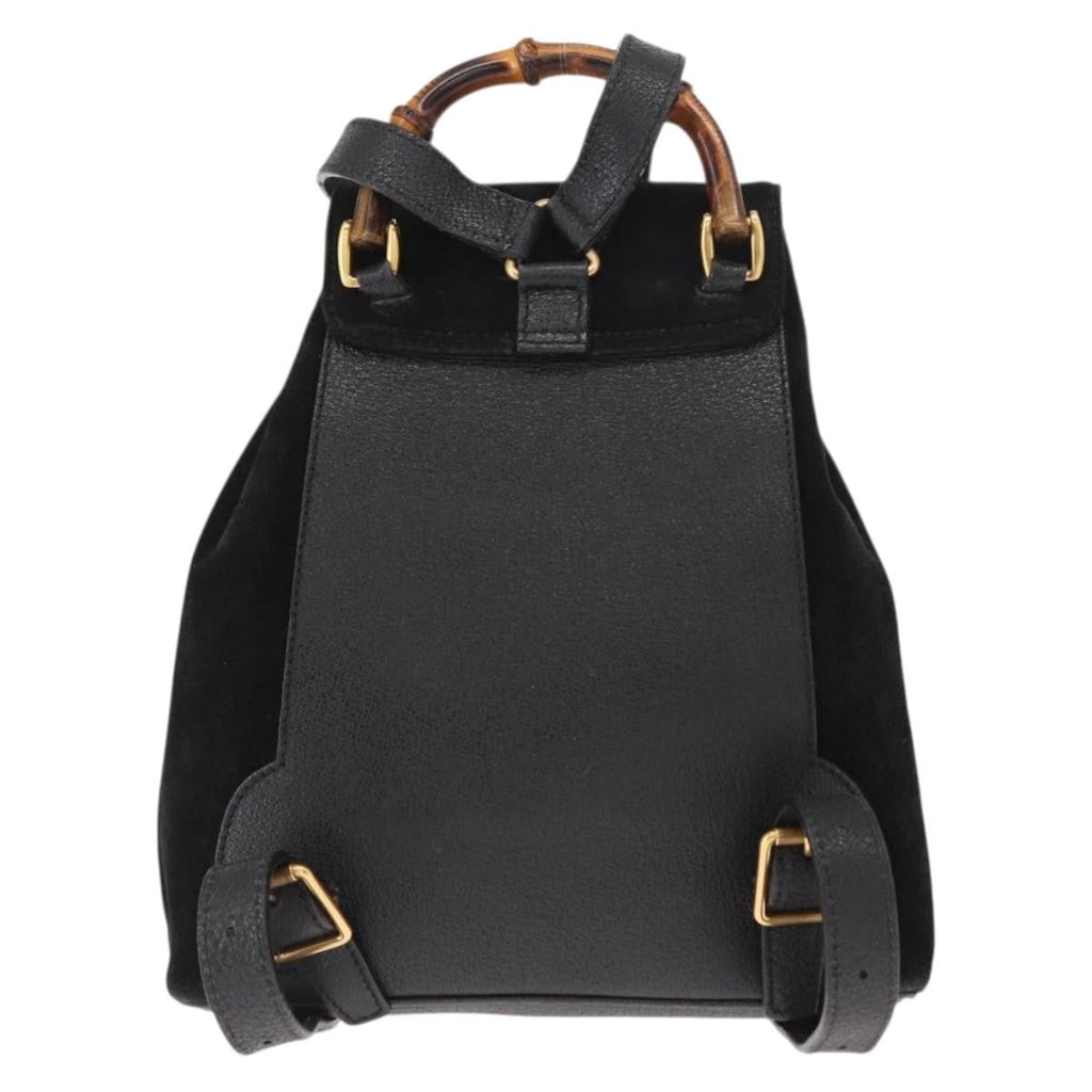Gucci Vintage Bamboo Backpack Suede Black Suede Backpack Bag (Authentic  )