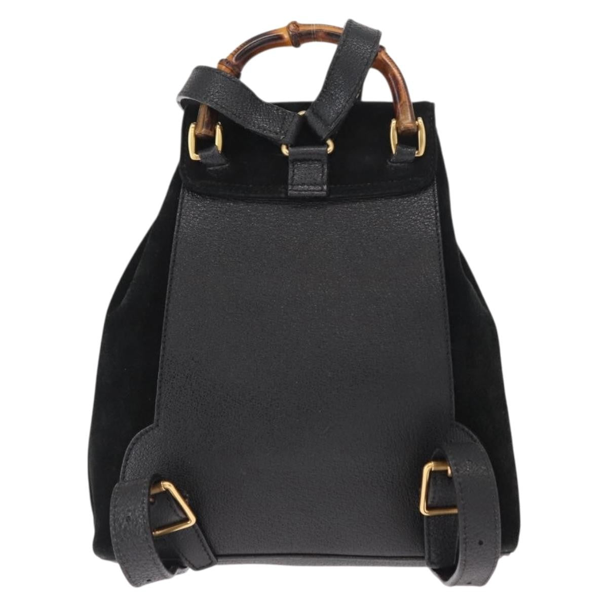 Gucci Vintage Bamboo Backpack Suede Black Suede Backpack Bag (Authentic  )