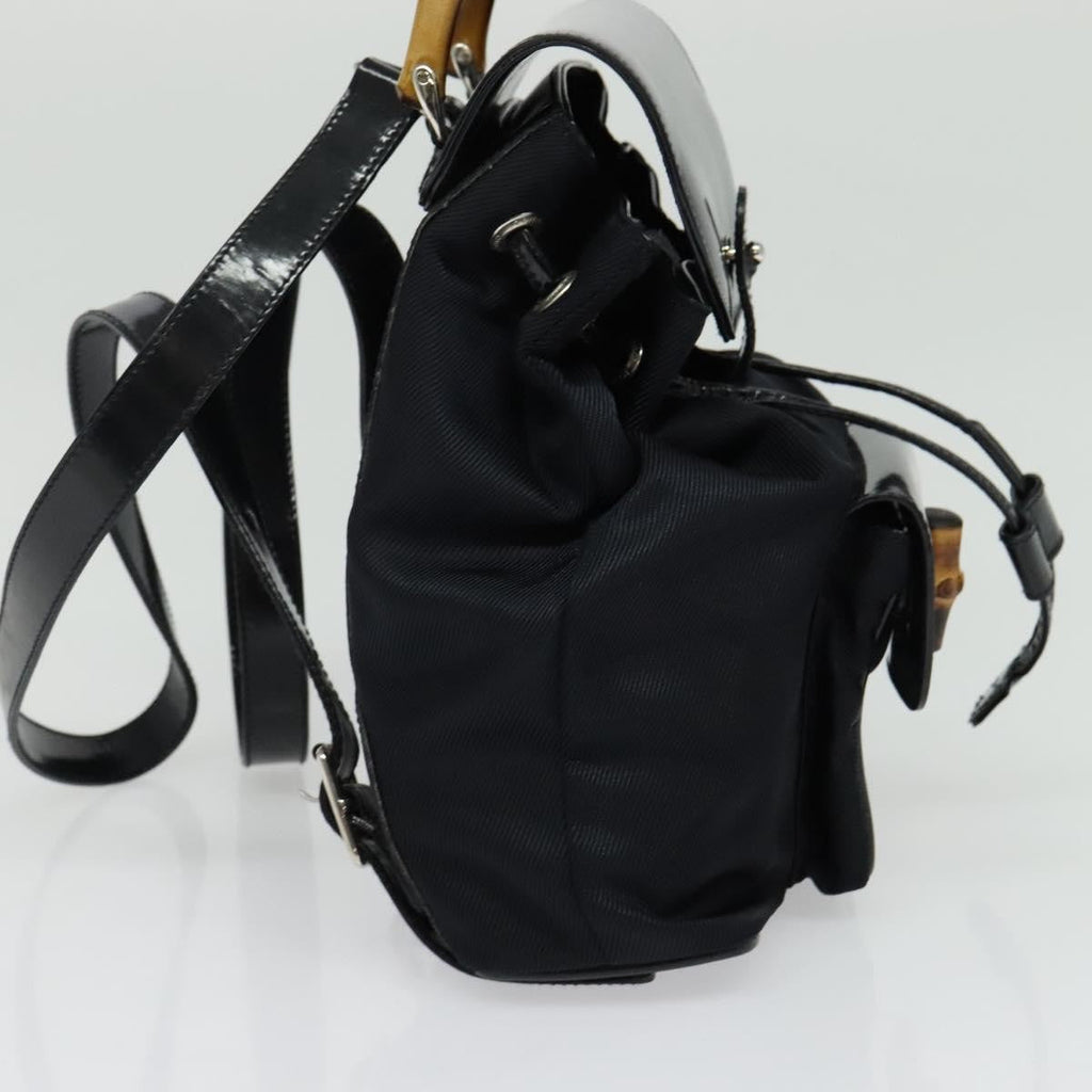 Gucci Vintage Bamboo Backpack Nylon And Patent Leather Black Nylon Backpack Bag (Authentic  )