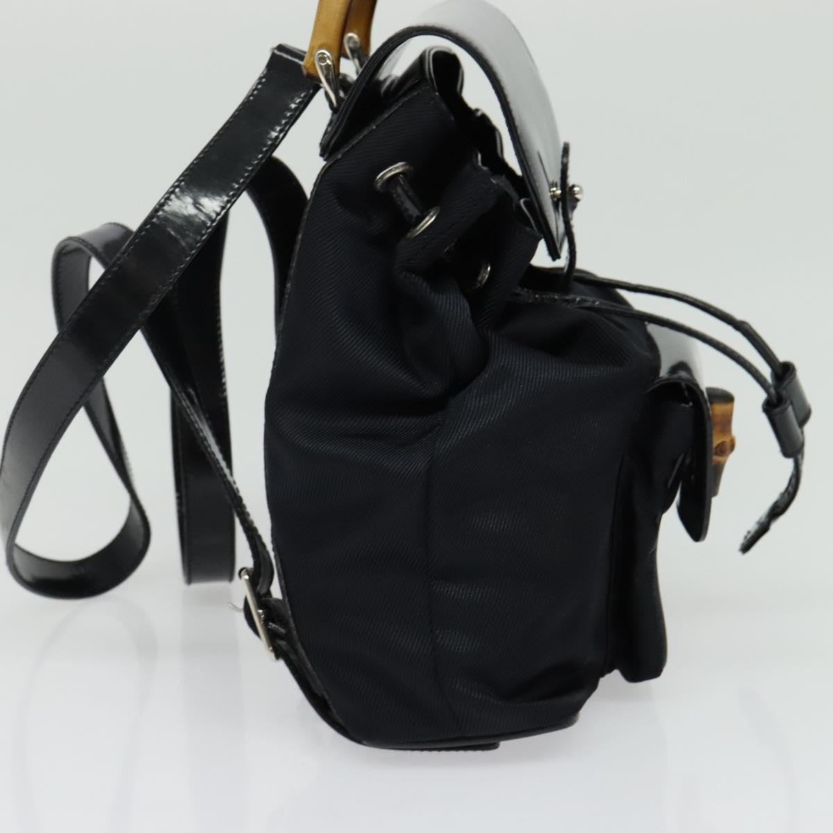 Gucci Vintage Bamboo Backpack Nylon And Patent Leather Black Nylon Backpack Bag (Authentic  )