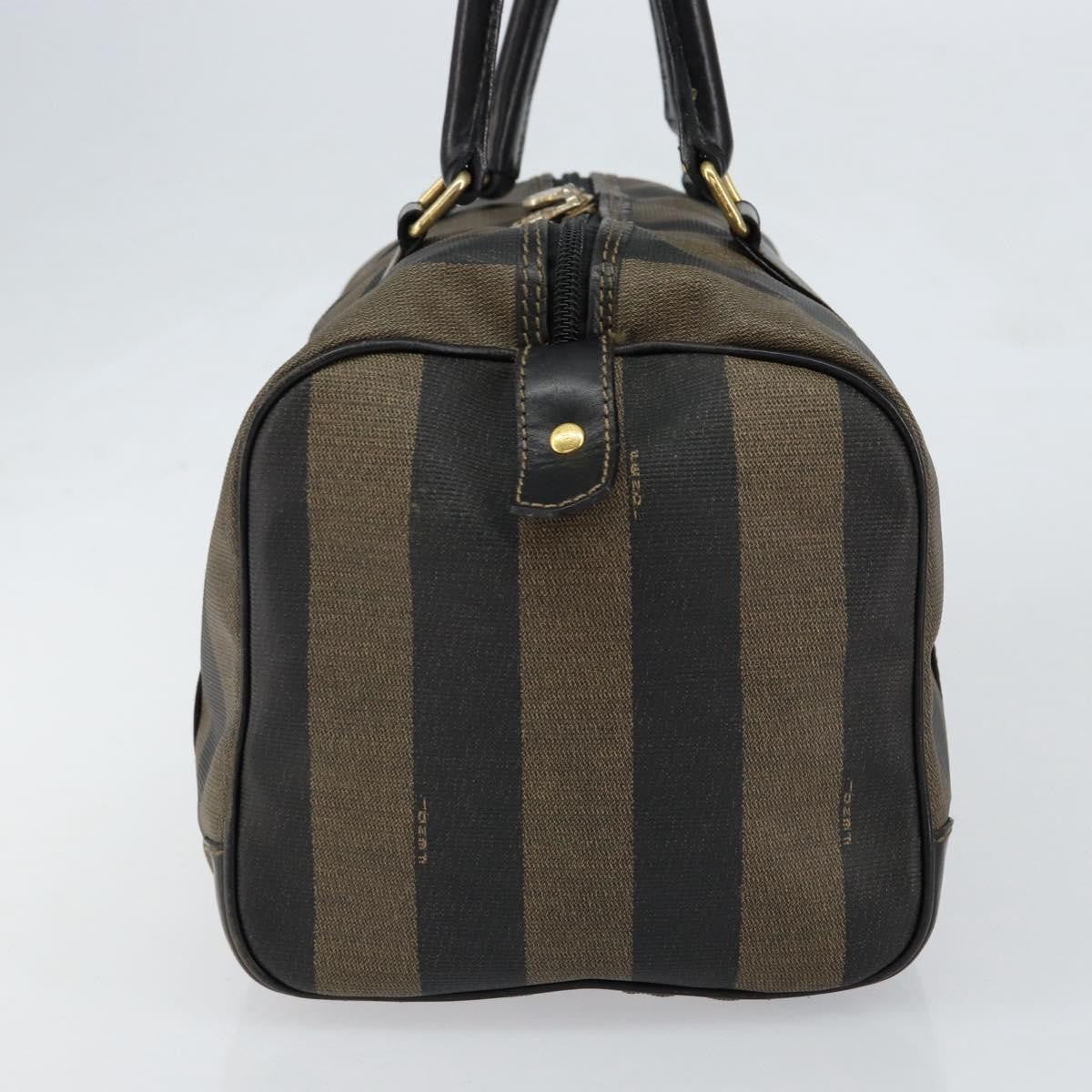 Fendi Vintage Pequin Boston Bag Coated Canvas Brown Canvas Handbag (Authentic  )