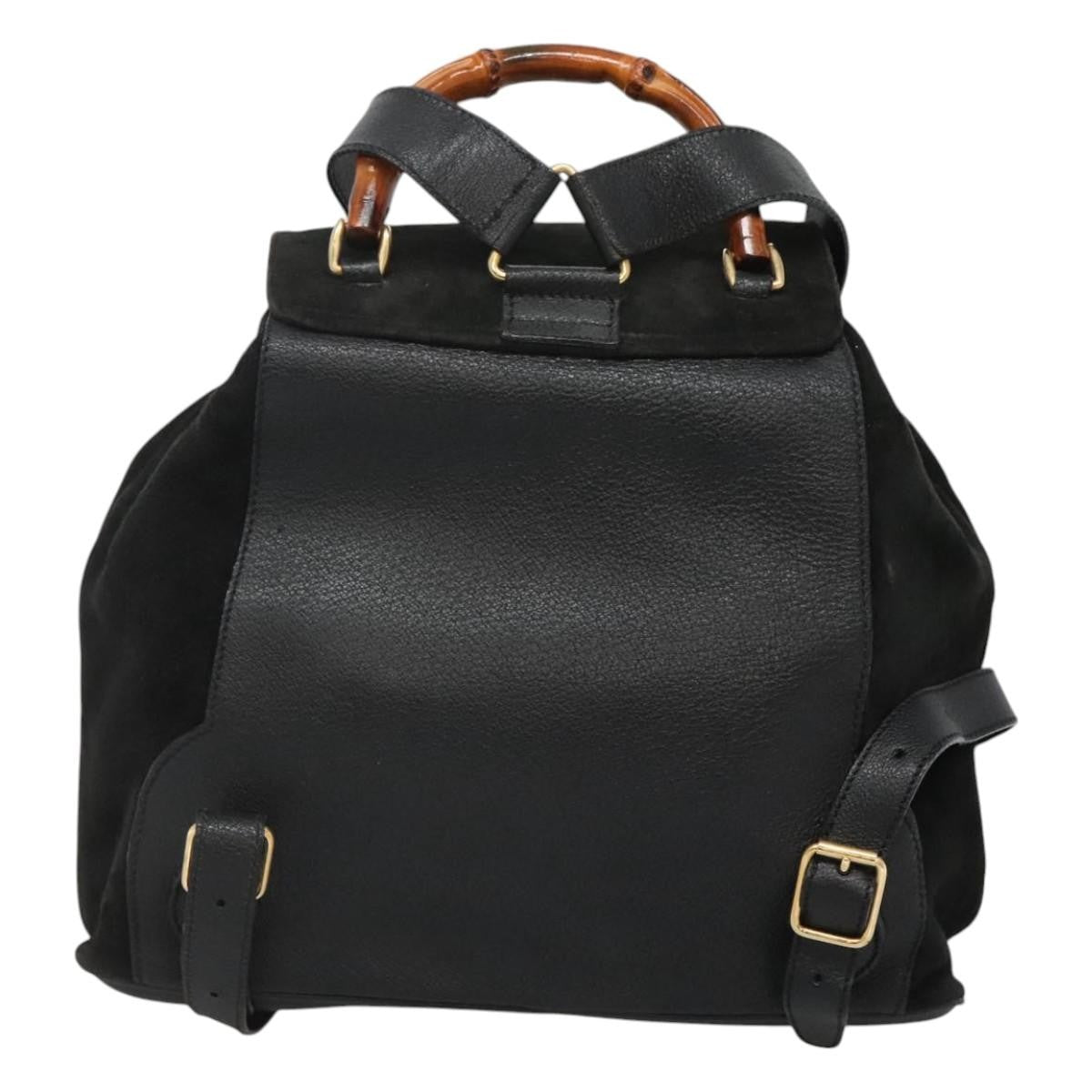 Gucci Vintage Bamboo Backpack Suede And Leather Black Suede Backpack Bag (Authentic  )