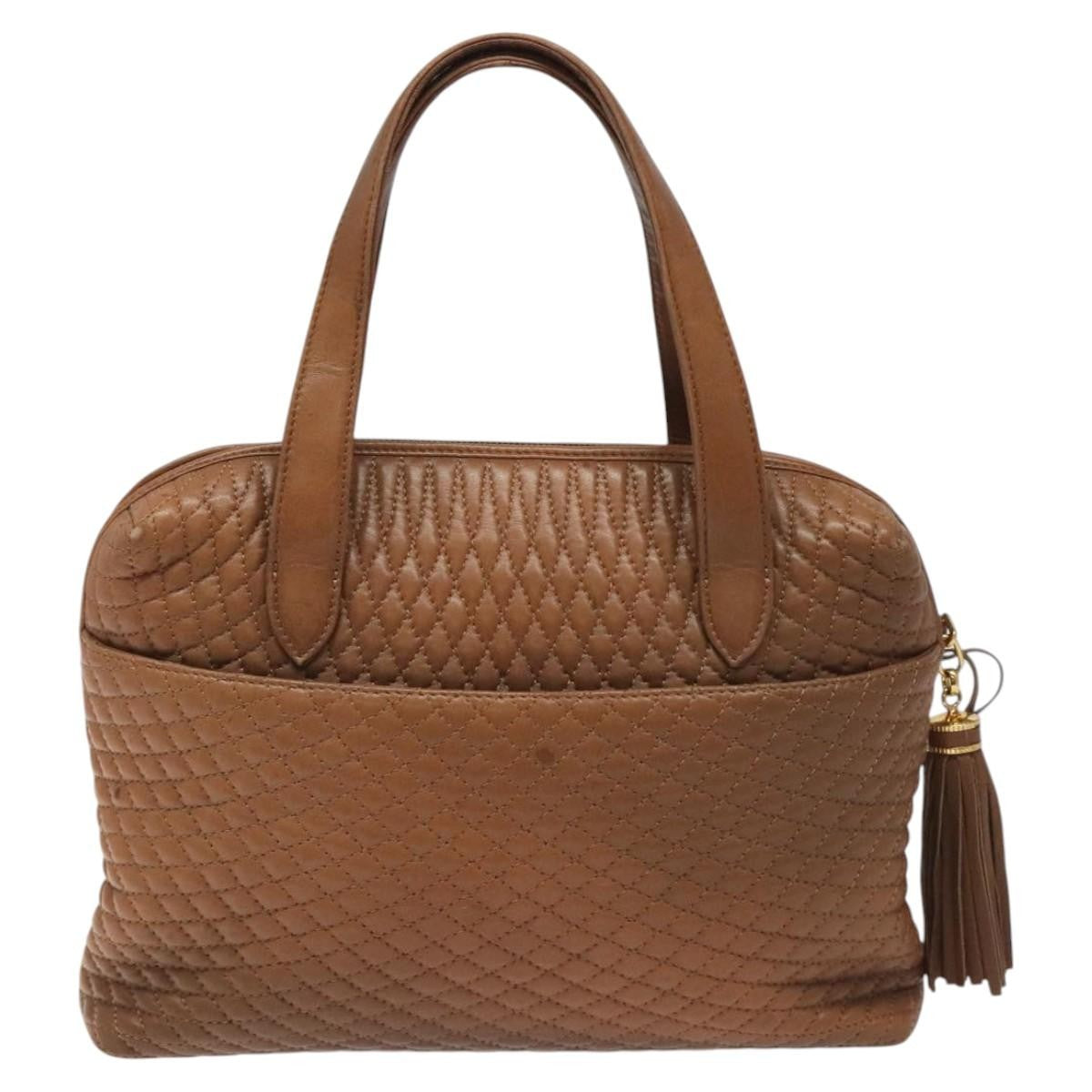 Bally Vintage Handbag Quilted Leather Brown Leather Handbag ( )
