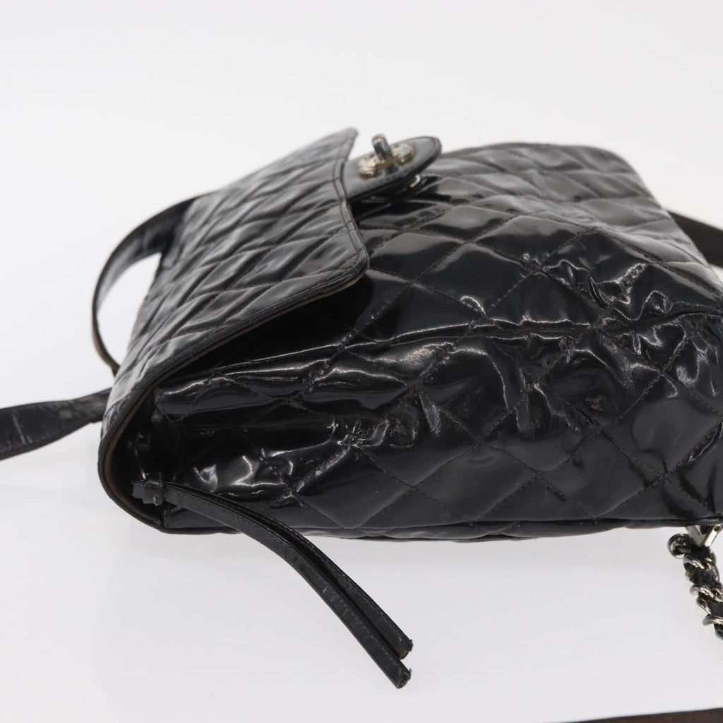 Chanel Vintage Square Flap Backpack Enamel Black Patent_Leather Backpack Bag (Authentic  )