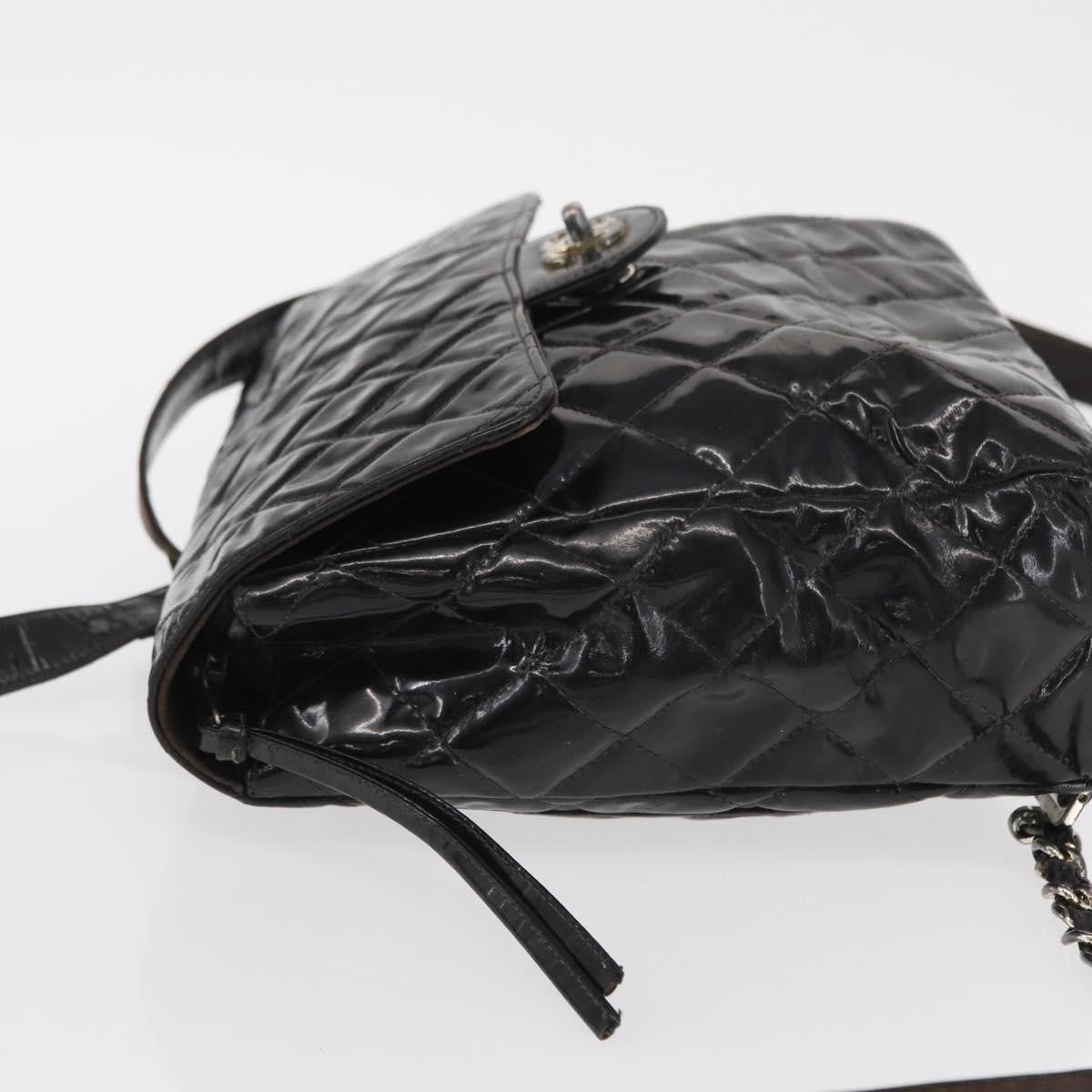 Chanel Vintage Square Flap Backpack Enamel Black Patent_Leather Backpack Bag (Authentic  )