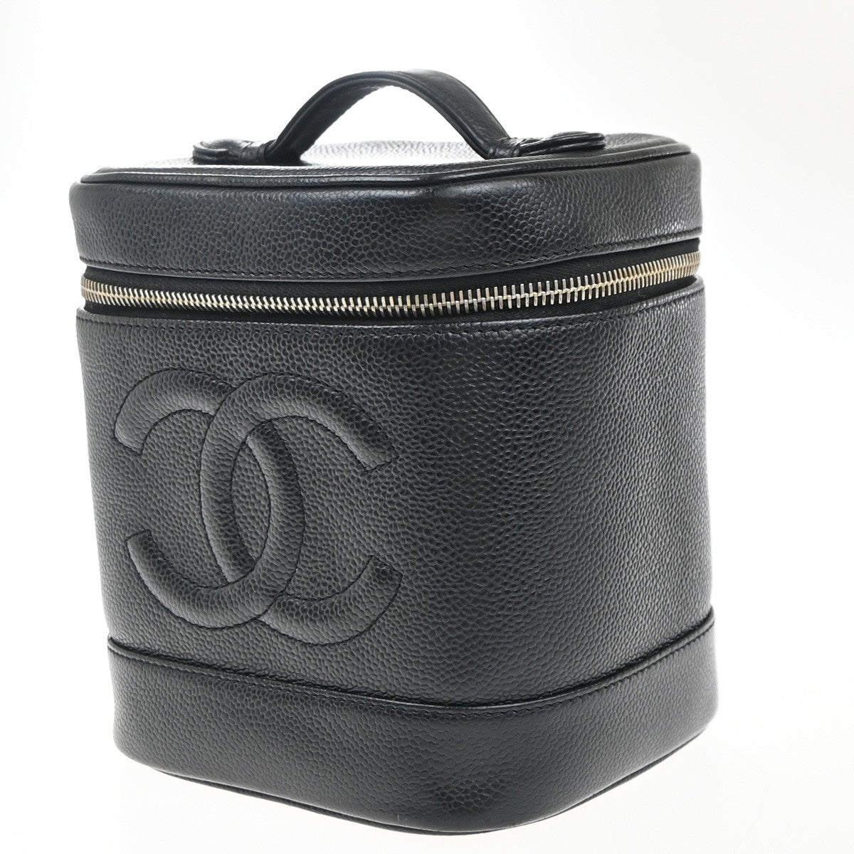 Chanel Vintage Timeless Cosmetic Case Caviar Black Leather Handbag (Authentic  )