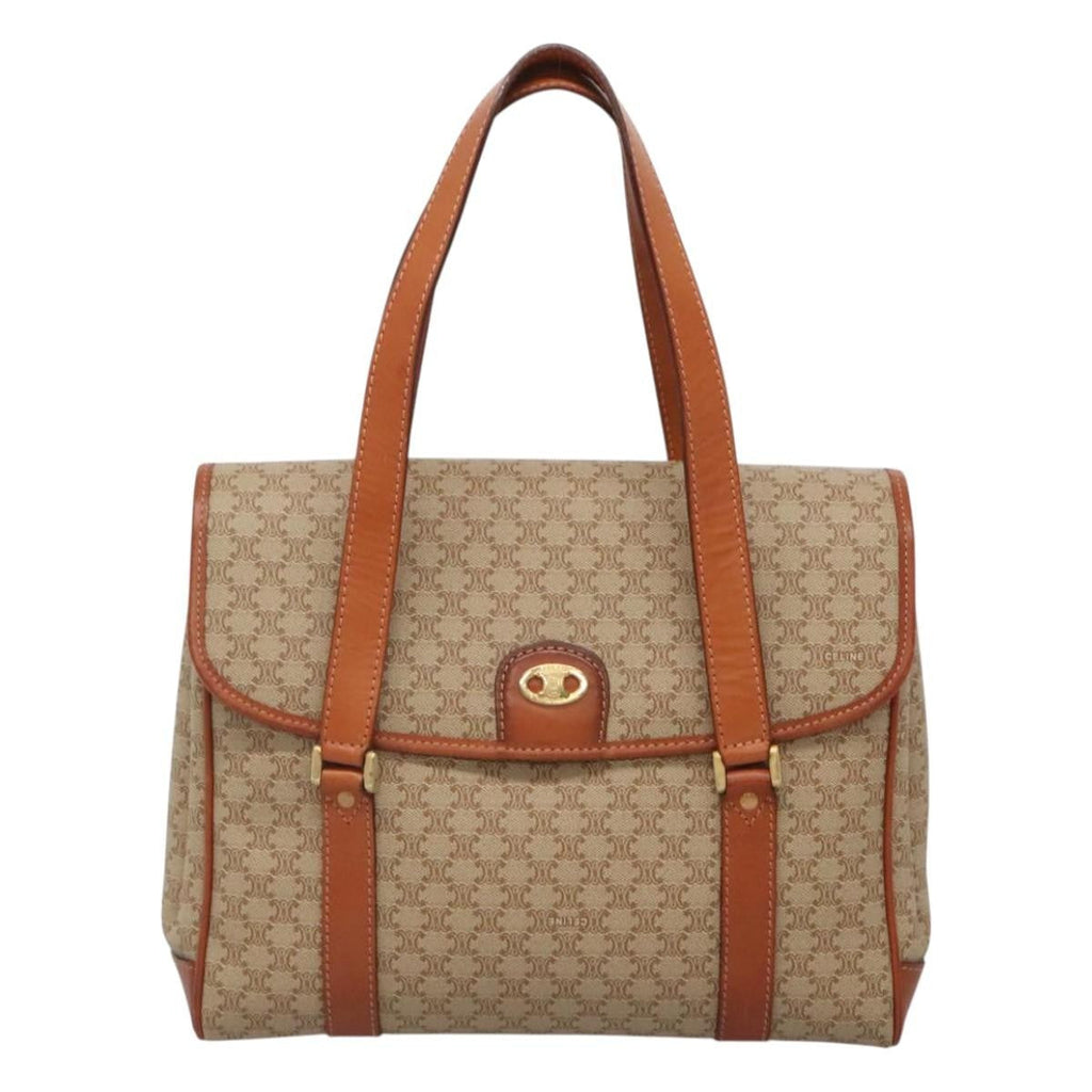 Celine Vintage Macadam Handbag Canvas And Leather Beige Canvas Handbag (Authentic  )