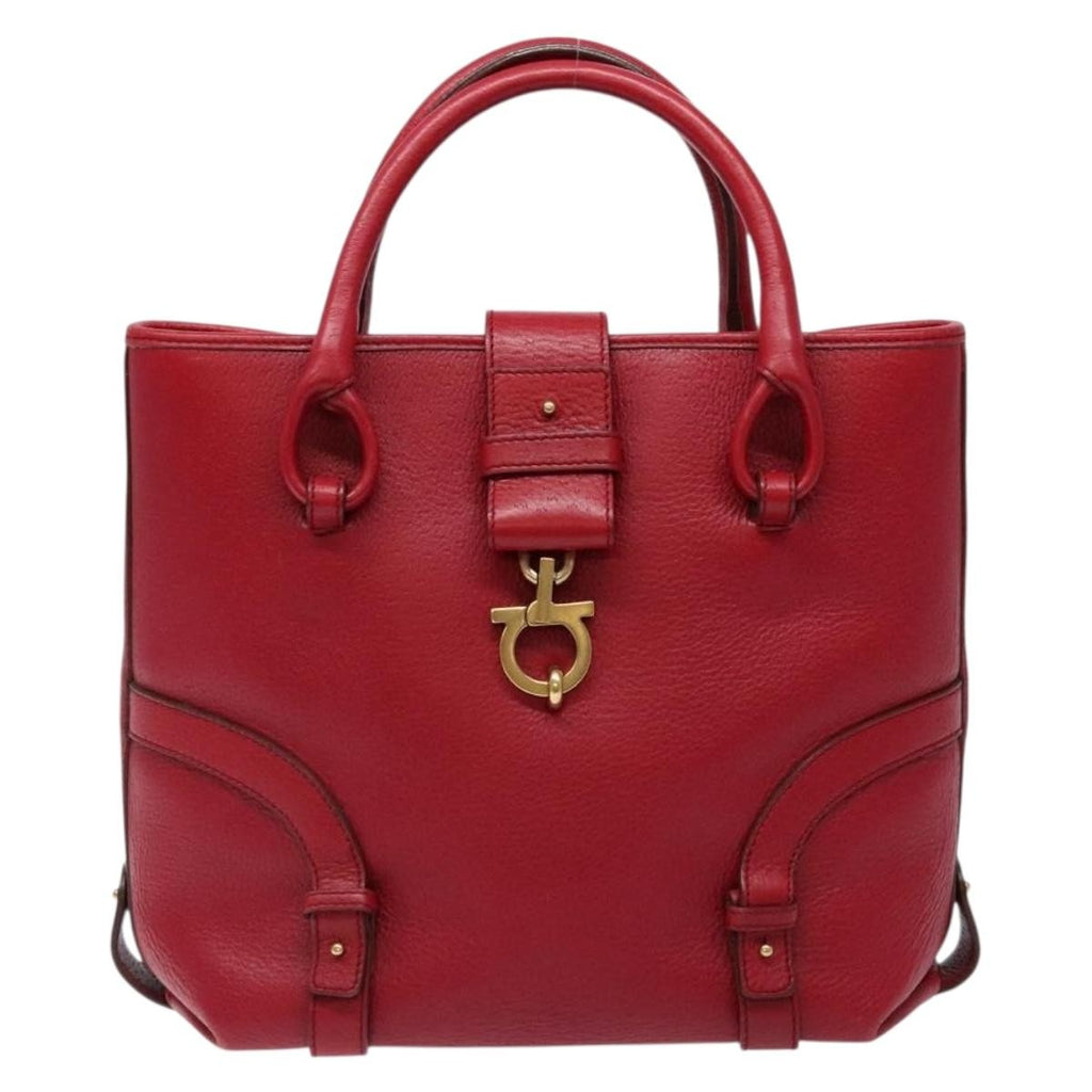 Salvatore Ferragamo Gancini Handbag Leather Red Leather Handbag (Authentic  )
