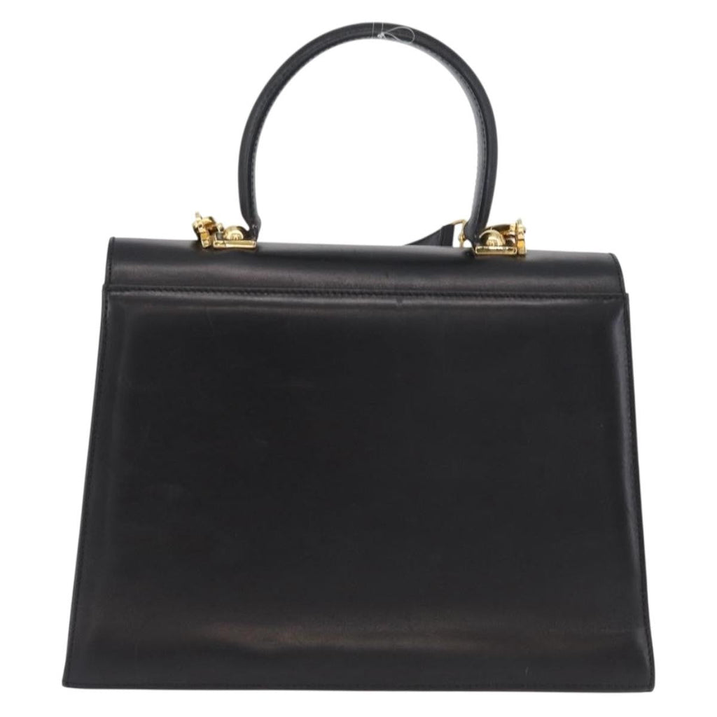 Salvatore Ferragamo Convertible Top Handle Bag Leather Black Leather Handbag (Authentic  )