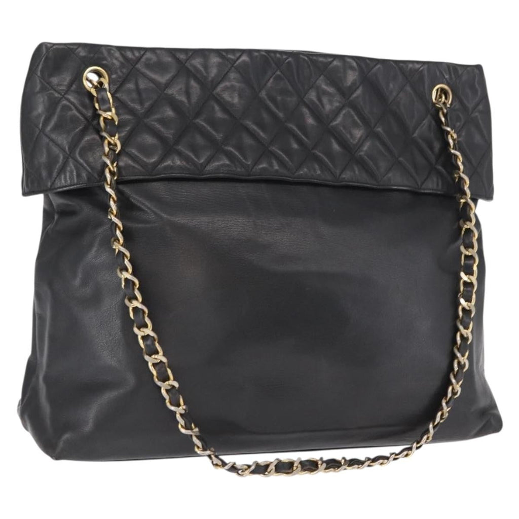 Chanel Chain Tote Leather Black Leather Handbag (Authentic  )