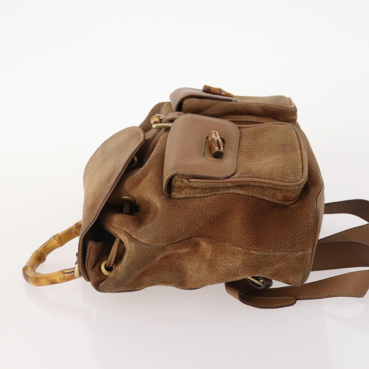 Gucci Vintage Bamboo Backpack Suede And Leather Brown Suede Backpack Bag (Authentic  )