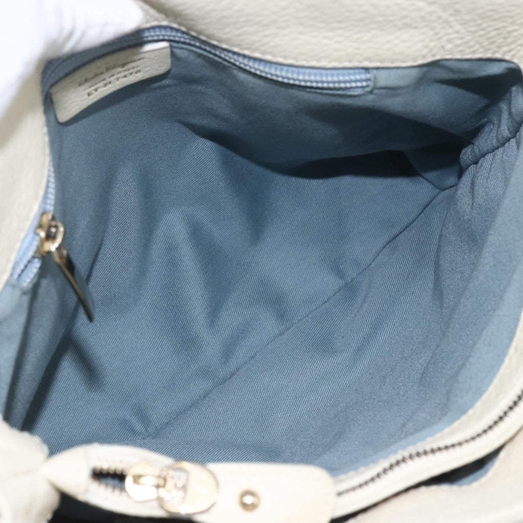 Salvatore Ferragamo Gancini Handbag Leather White Leather Handbag (Authentic  )