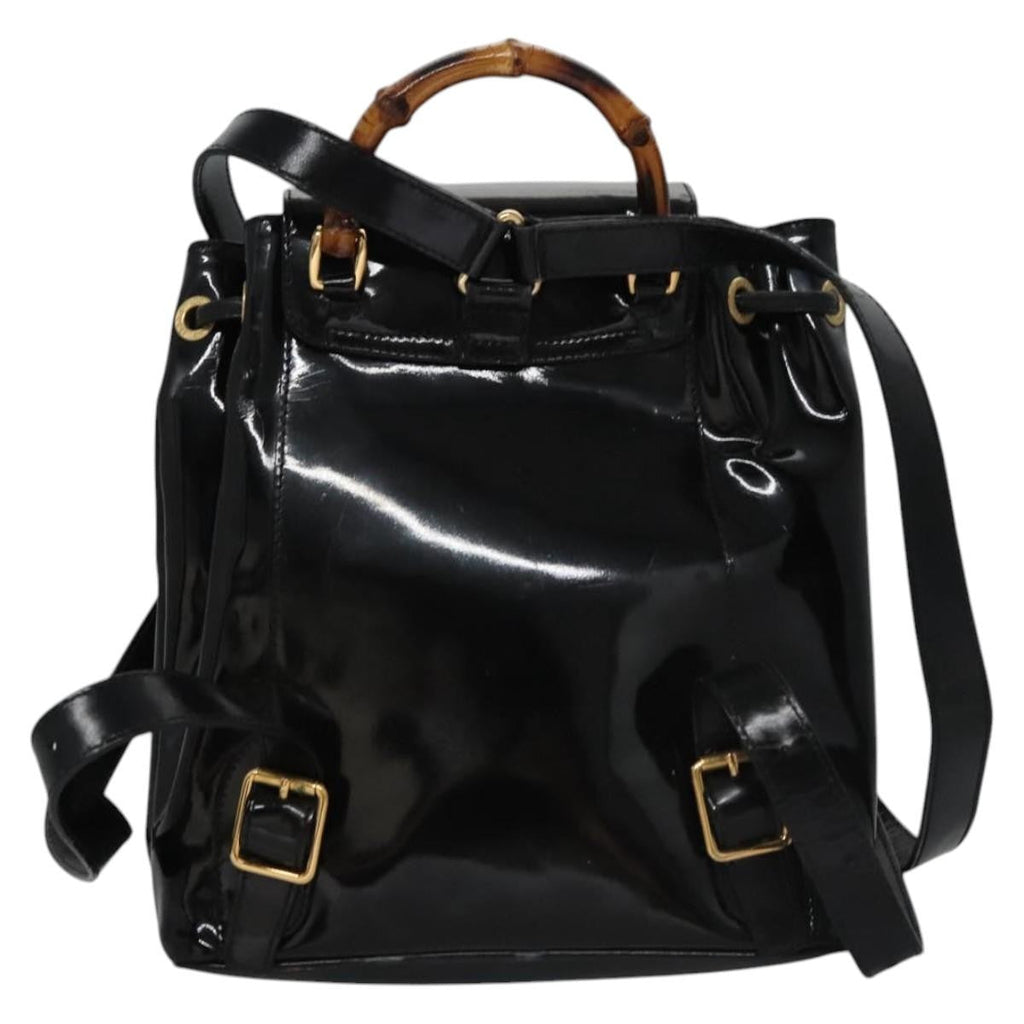Gucci Vintage Bamboo Backpack Patent Black Patent_Leather Backpack Bag (Authentic  )