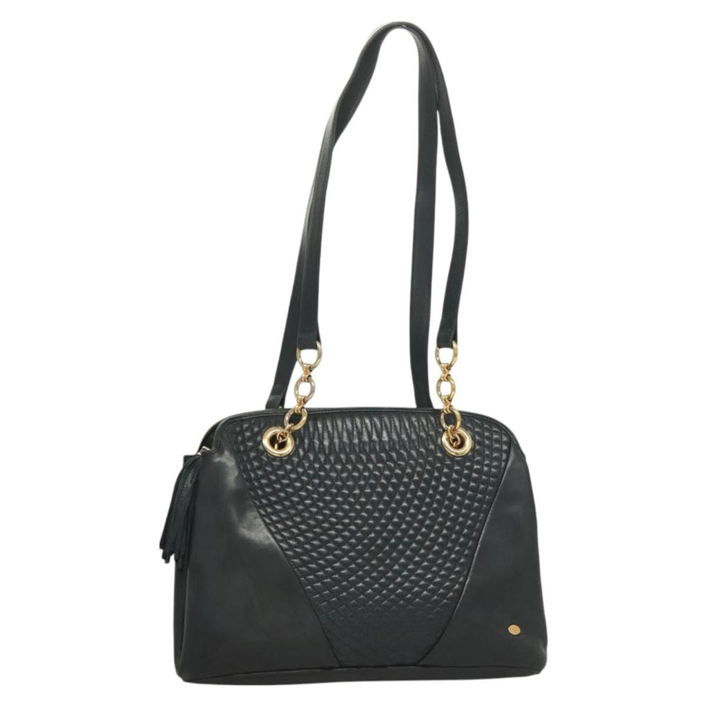 Bally Vintage Shoulder Bag Quilted Leather Black Leather Handbag ( )