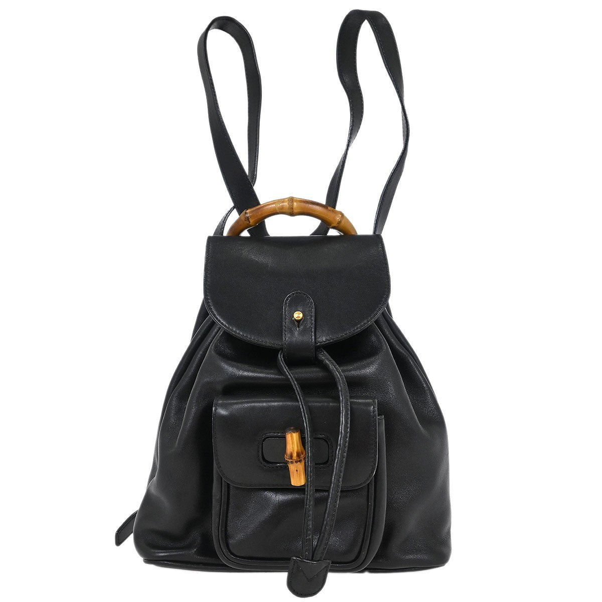 Gucci Vintage Bamboo Backpack Leather Black Leather Backpack Bag (Authentic  )