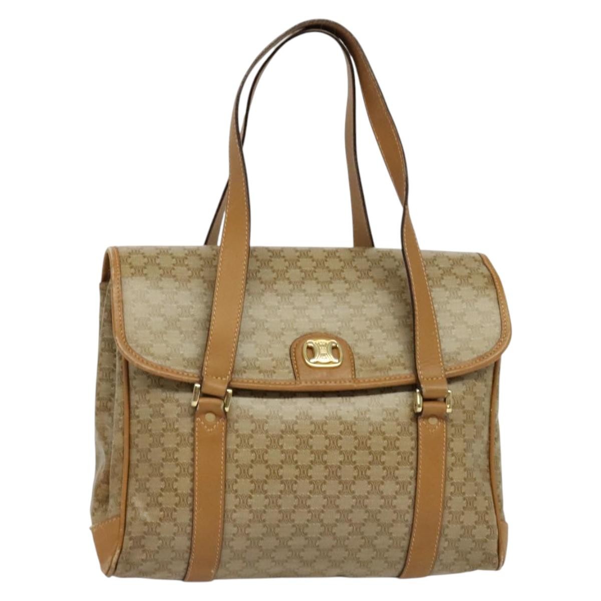 Celine Vintage Macadam Handbag Canvas Beige Canvas Bag (Authentic  )
