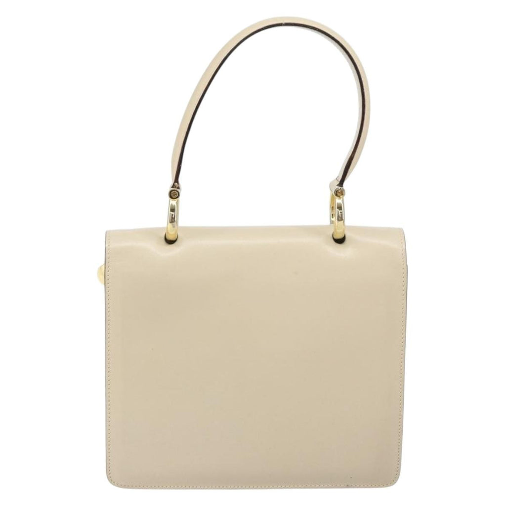 Celine Vintage Top Handle Bag Glazed Leather Ecru Leather Handbag (Authentic  )