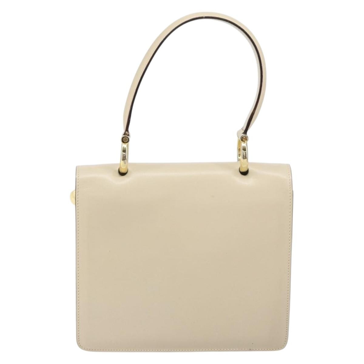 Celine Vintage Top Handle Bag Glazed Leather Ecru Leather Handbag (Authentic  )
