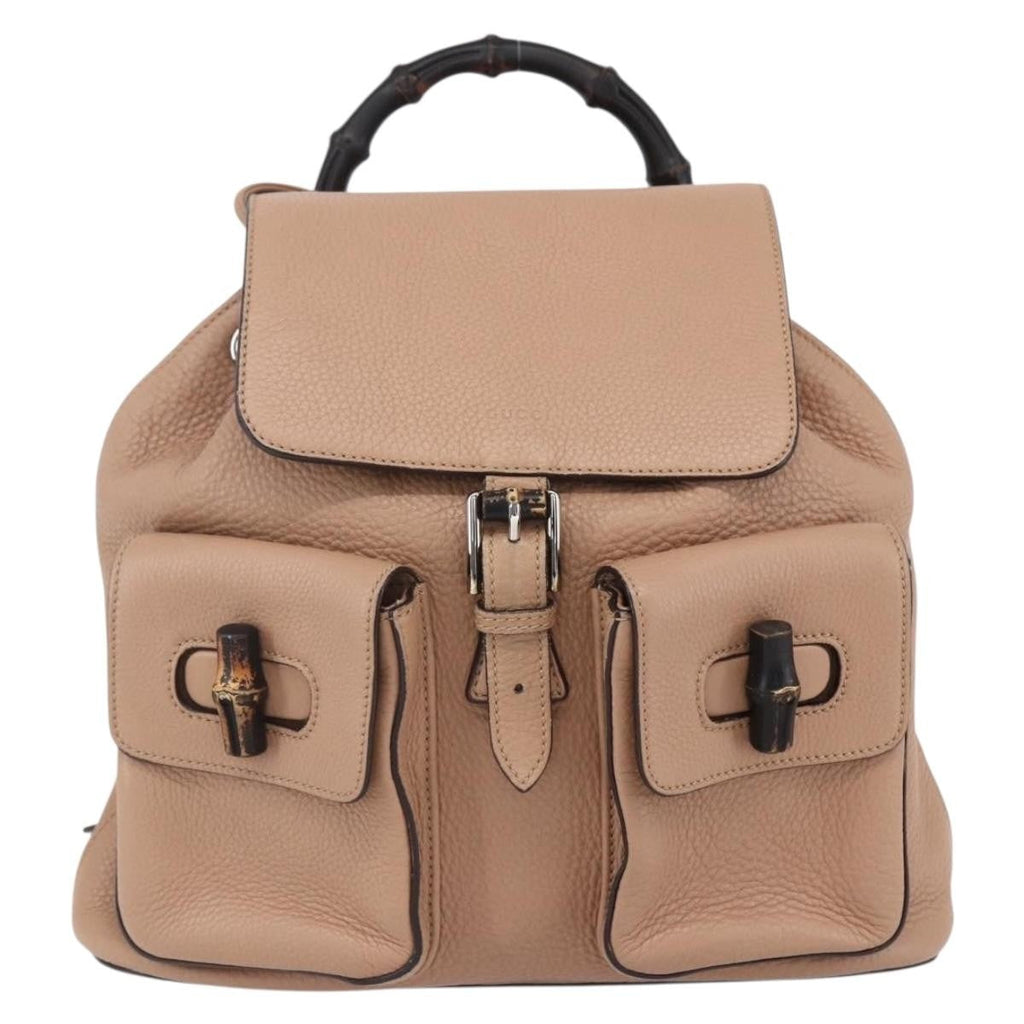 Gucci Vintage Bamboo Backpack Leather Beige Leather Backpack Bag (Authentic  )