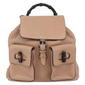 Gucci Vintage Bamboo Backpack Leather Beige Leather Backpack Bag (Authentic  )