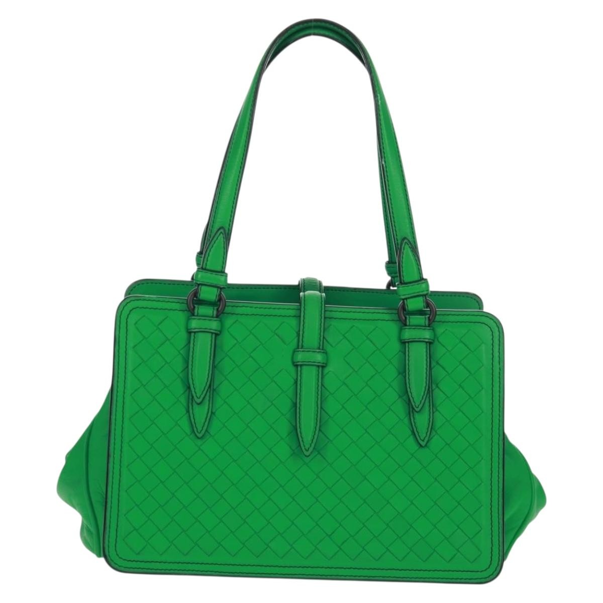 Bottega Veneta Intrecciato Handbag Leather Green Leather Handbag (Authentic  )