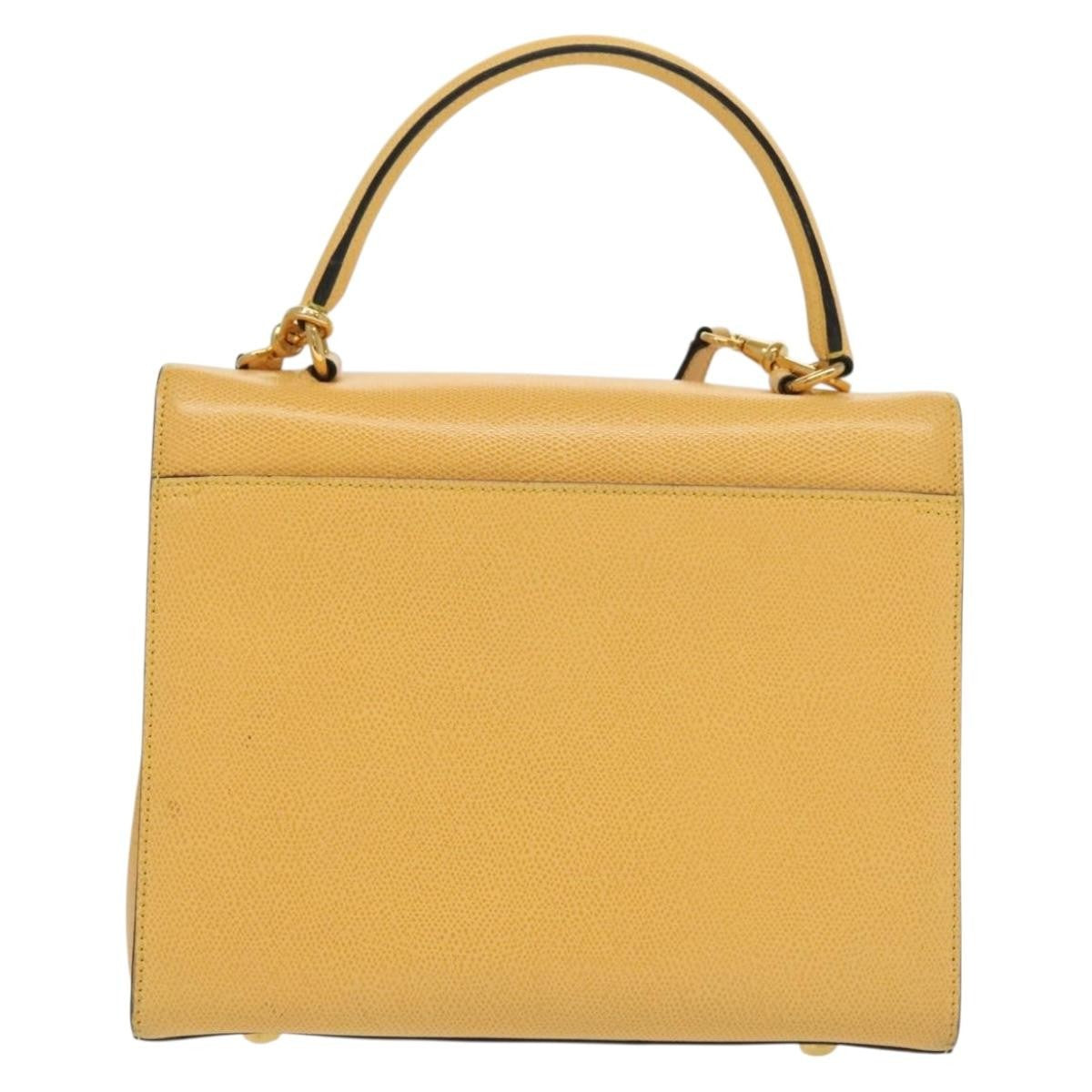 Celine Vintage Convertible Turnlock Top Handle Bag Leather Yellow Leather Bag (Authentic  )