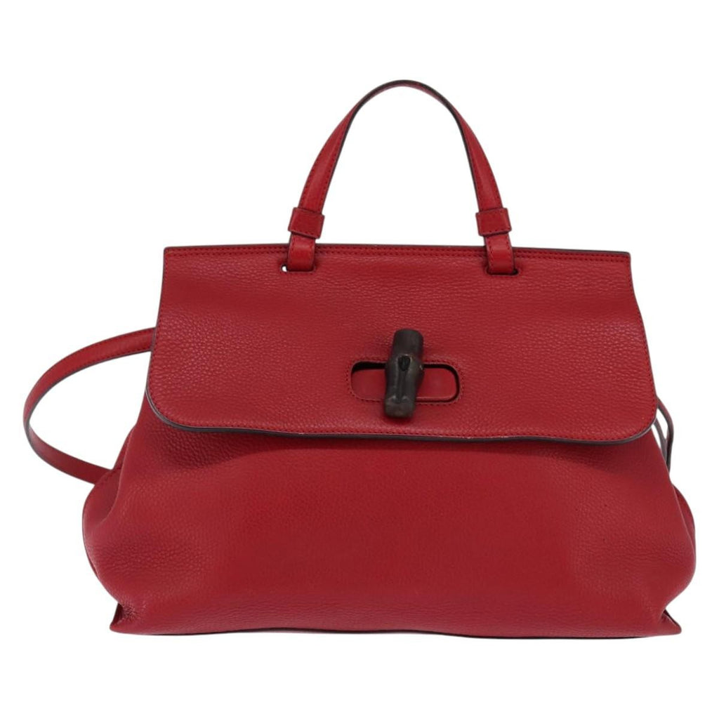 Gucci Bamboo Daily Top Handle Bag Leather Red Leather Bag (Authentic  )