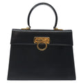 Salvatore Ferragamo Convertible Top Handle Bag Leather Black Leather Handbag (Authentic  )