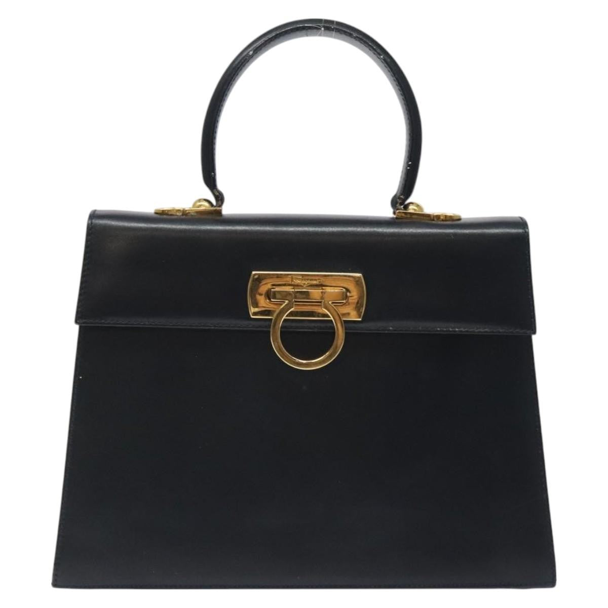 Salvatore Ferragamo Convertible Top Handle Bag Leather Black Leather Handbag (Authentic  )