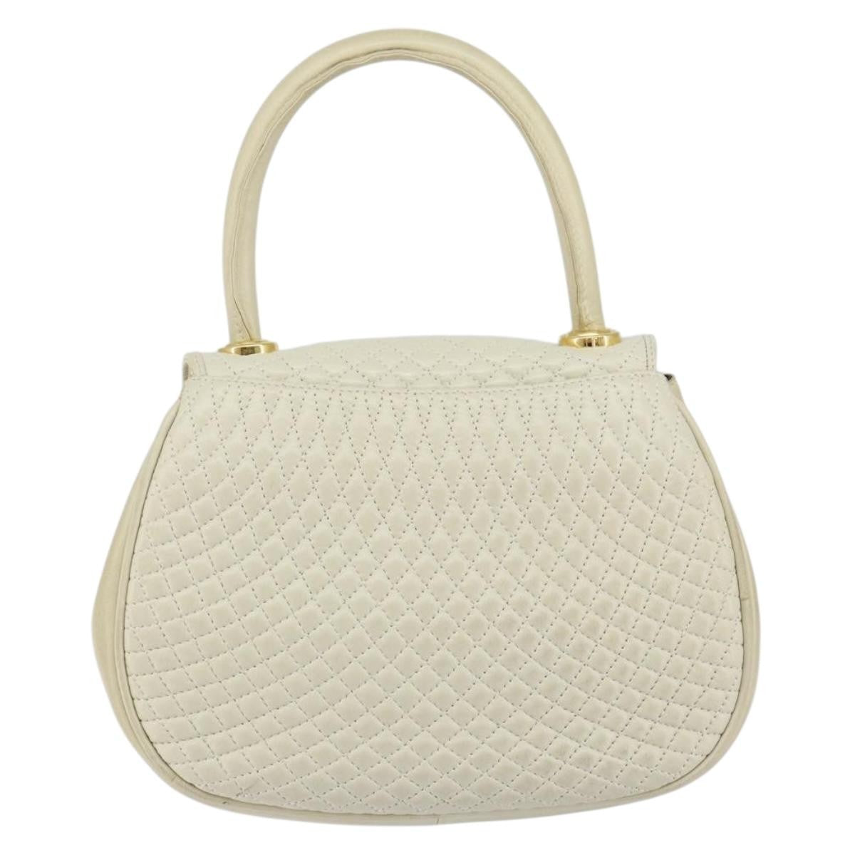 Bally Vintage Handbag Quilted Leather White Leather Handbag (Authentic  )