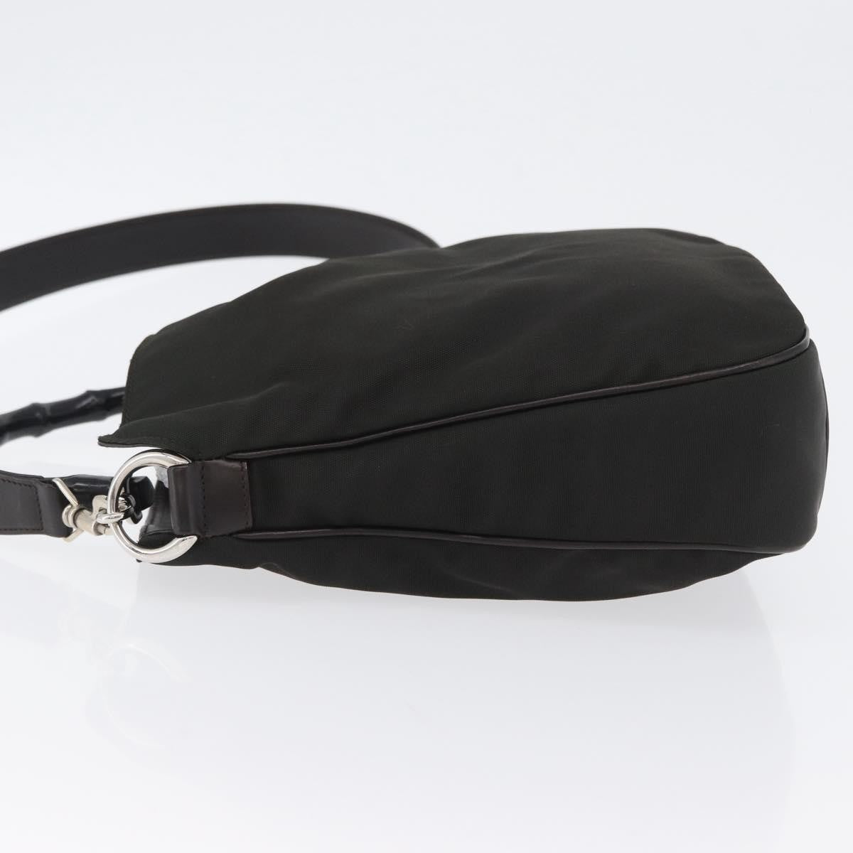 Gucci Vintage Bamboo Handle Bag Nylon Black Nylon Handbag (Authentic  )
