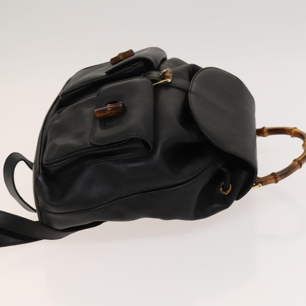 Gucci Vintage Bamboo Backpack Leather Black Leather Backpack Bag (Authentic  )