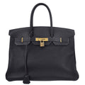 Hermes Birkin Handbag Blue Togo With Gold Hardware Blue Leather Handbag ( )