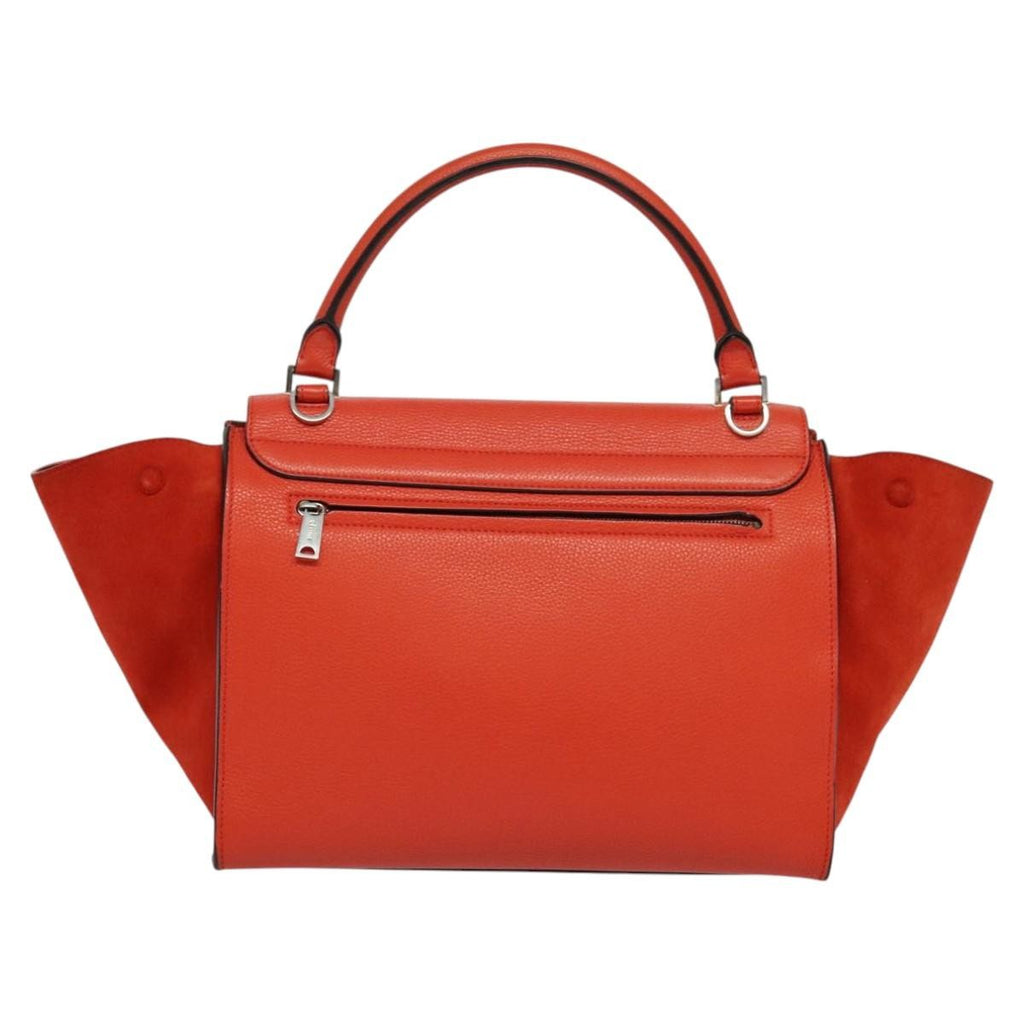 Celine Trapeze Bag Leather With Suede Red Leather Handbag (Authentic  )