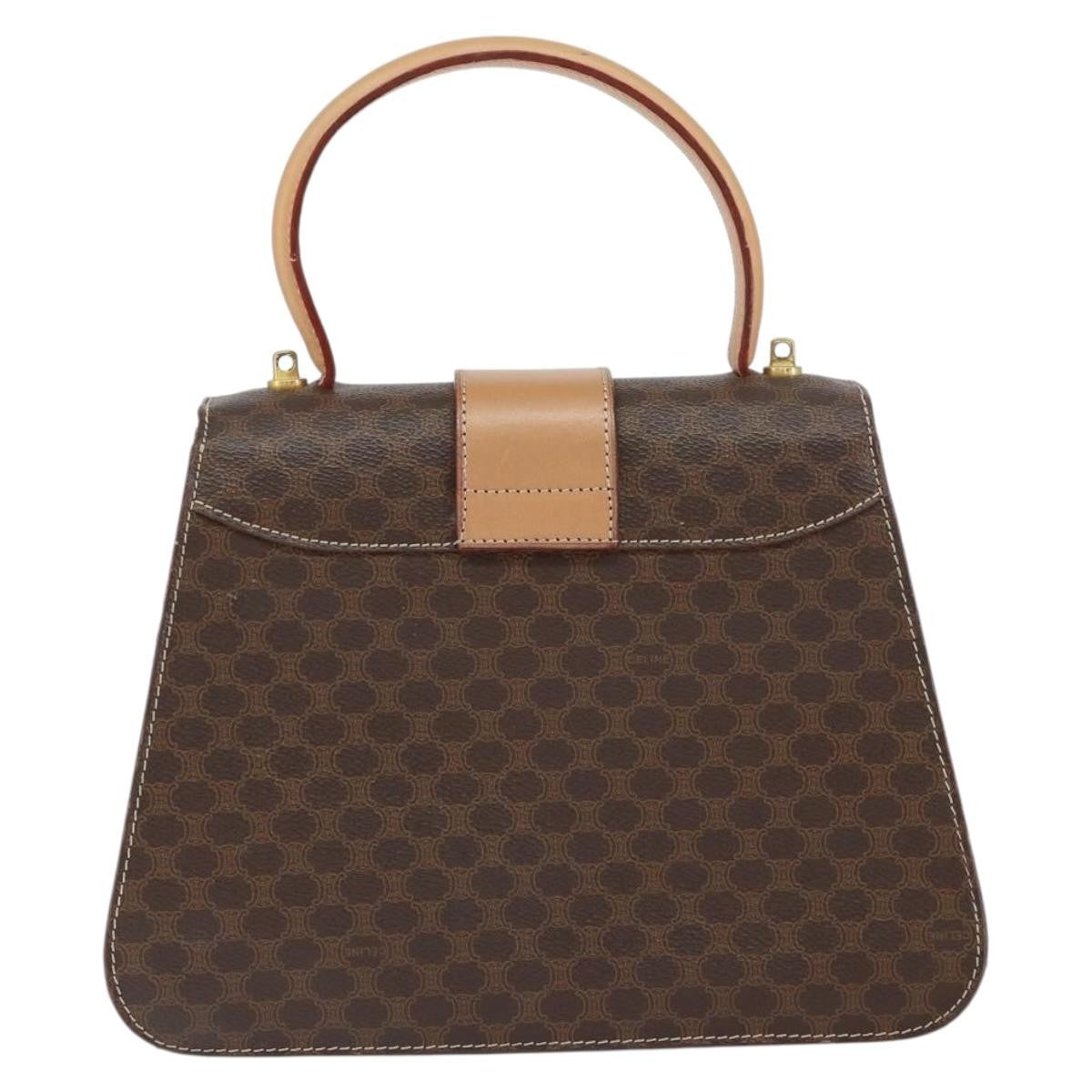 Celine Vintage Macadam Handbag Canvas Brown Pvc Handbag (Authentic  )