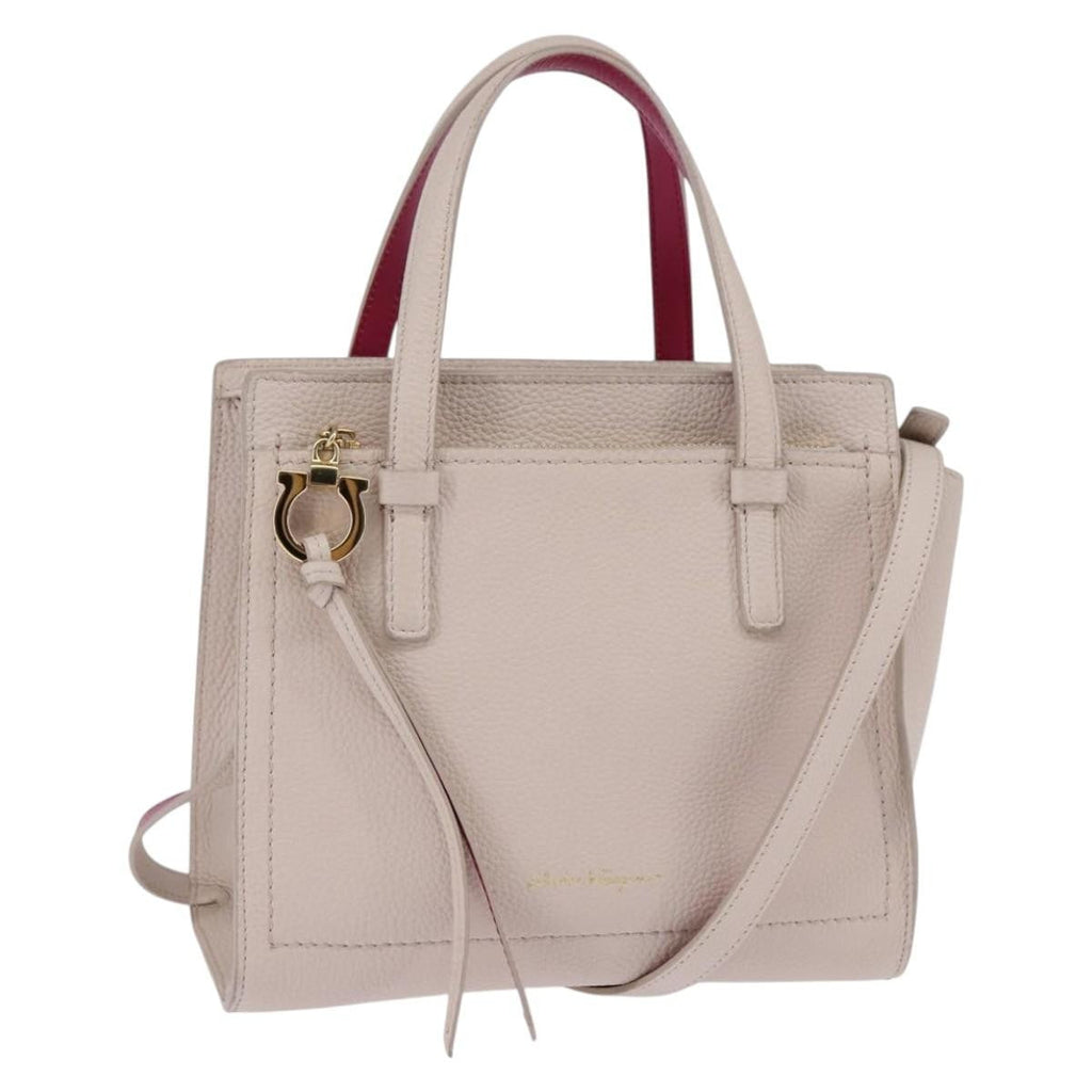 Salvatore Ferragamo Amy Tote Pebbled Leather Beige Leather Handbag (Authentic  )