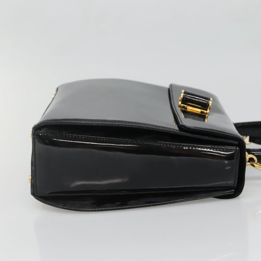 Salvatore Ferragamo Gancini Handbag Patent Leather Black Patent_Leather Handbag (Authentic  )