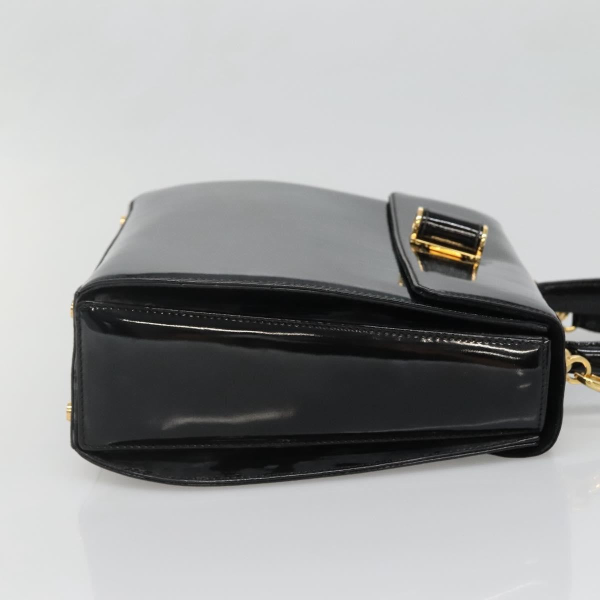 Salvatore Ferragamo Gancini Handbag Patent Leather Black Patent_Leather Handbag (Authentic  )